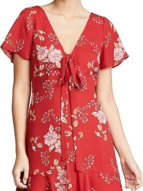BB Dakota Red Floral Tie-Front Mini Dress Flutter Sleeve Sz 8